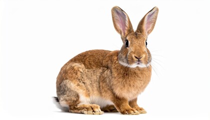 Fototapeta premium Realistic Domestic Rabbit Sitting Isolated on White Background with Soft Fur Texture