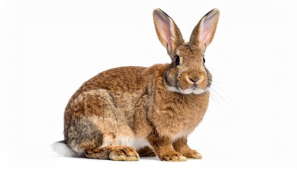Fototapeta premium Realistic Domestic Rabbit Sitting Isolated on White Background with Soft Fur Texture