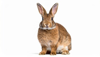 Fototapeta premium Realistic Domestic Rabbit Sitting Isolated on White Background with Soft Fur Texture