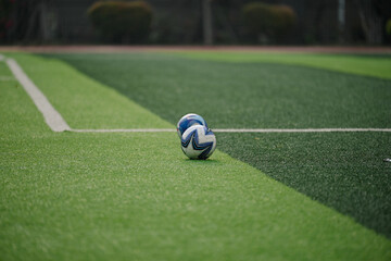 Obraz premium Blue Soccer Ball on a Football Field