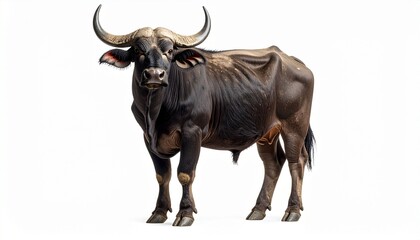 Realistic Full-Body Water Buffalo Standing Isolated on Pure White Background