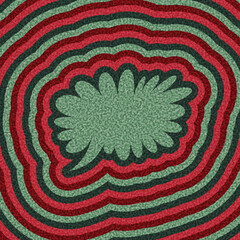 Green speech bubble on red and green ripple background. Vector illustration with bold, retro-inspired style.