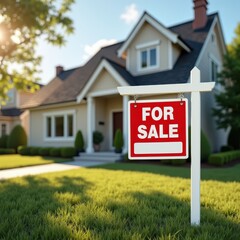 A charming suburban home with a For Sale sign, perfect for real estate marketing, home buying, or property investment promotions.