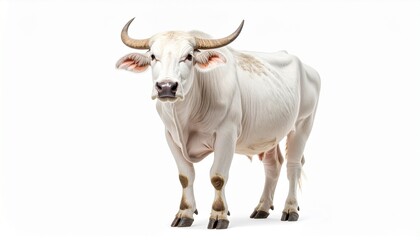 Realistic White Water Buffalo Standing Isolated on Pure White Background