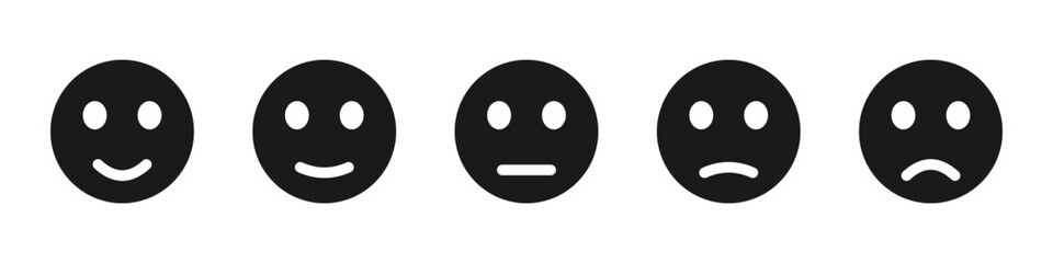 Emojis set. Emoticons. From happy to sad emotions set. Smiley and sad face. Vector