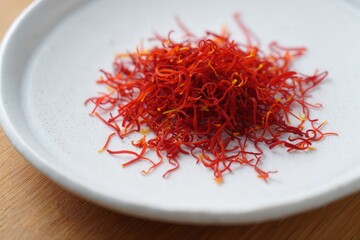 Fototapeta premium Red saffron on white plate.