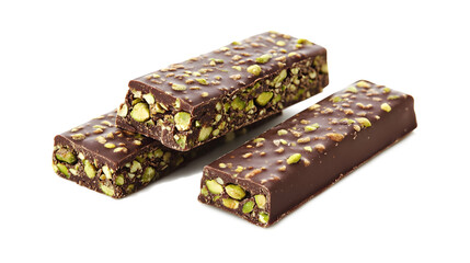 Obraz premium Tasty pistachio chocolate bars isolated on a white background