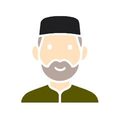 Elderly Muslim Man Character Illustration in Traditional Islamic Outfit with Cap