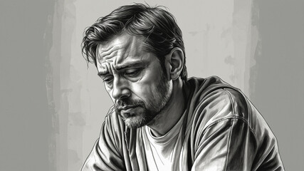Fototapeta premium Sketch of a Depressed Male Figure with Rough Lines 