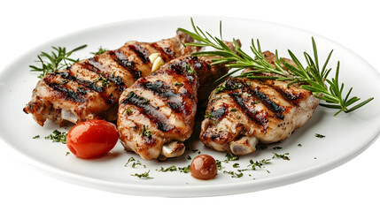 "Juicy grilled chicken wings garnished with fresh herbs and lime slices