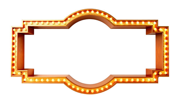 A large, yellow sign with a black border. The sign is lit up with many small lights