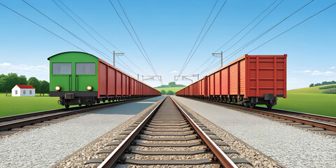 Obraz premium Trains on railway tracks transportation freight cars cargo wagons view