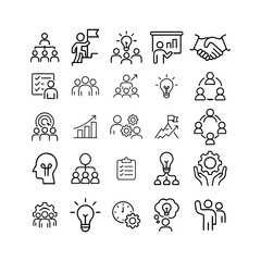 Business Strategy And Teamwork Icons – Leadership, Innovation, Planning, Collaboration .