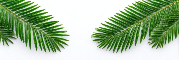 Fototapeta premium Palm Leaves Frame White Background - Tropical summer, vacation, nature, relaxation, and paradise. A refreshing symbolizing escape and tranquility