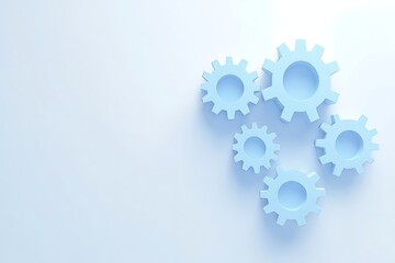 Interlocking blue gears, symbolizing teamwork and industrial processes, on a clean, minimalist background
