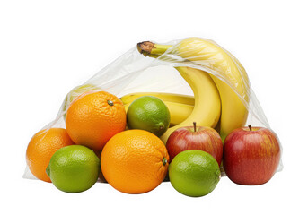 Bag full of fresh fruits isolated on transparent background