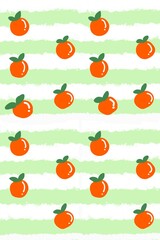 Orange Fruit Pattern on Green Stripes  A Fresh and Zesty Illustration