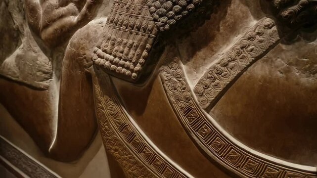 Ancient stone bas-relief of a bearded male figure in profile, depicting artistry and cultural heritage of early civilization, with intricate detail and craftsmanship