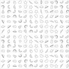 Seamless Hand-Drawn Doodle Pattern with Space, Nature, and Fun Elements