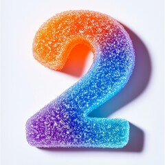 Gummy candy number 2 shape with sprinkle of sugar, isolated white
