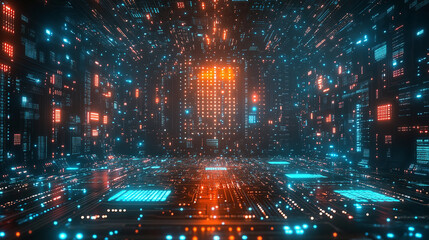 Fototapeta premium Data exchange, digital technology background, software development, cloud computing. Business Intelligence, global network, Data analysis, technician team computer programming, internet technology 