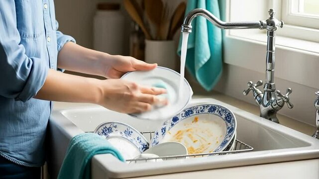 washing dishes in the kitchen