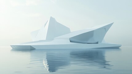Abstract architectural structure on water.