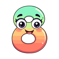 Cute smiling digit eight character with glasses in colorful style - Concept of children's book  