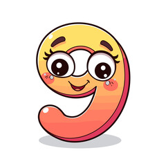 Cheerful cartoon digit nine character with big eyes and smiling expression  