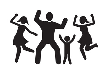 Happy Family Silhouette Vector – Parents and Kids Jumping, Joyful People Group, Celebration Clipart, Togetherness Illustration for Community Design
