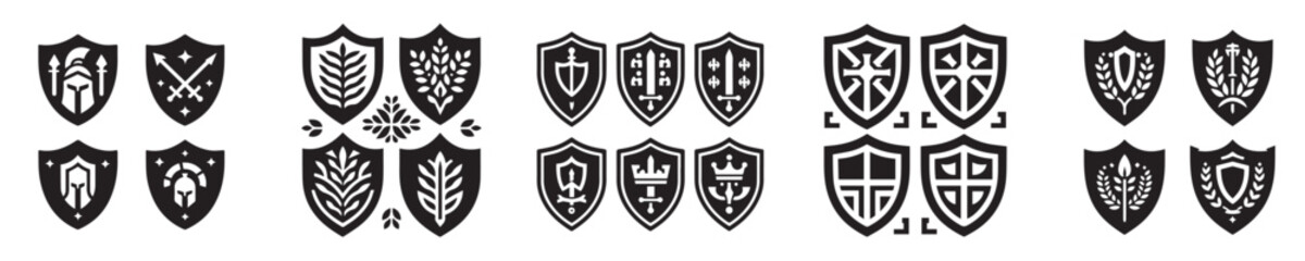 shield silhouette icon vector set