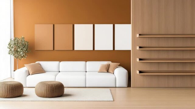 Modern minimalist living room with brown and white color combination