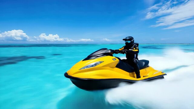 Man riding jet ski on turquoise sea water