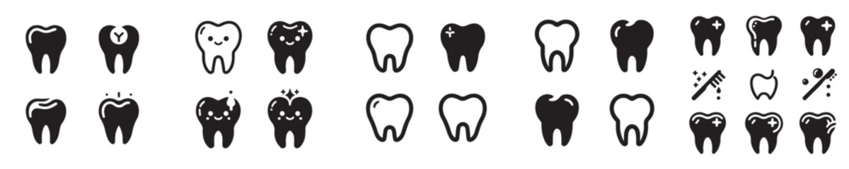 vector set of silhouette tooth icons