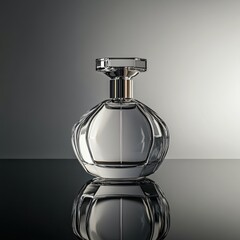 Elegant Glass Perfume Bottle on Reflective Surface