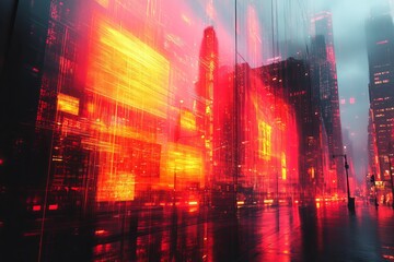 Fototapeta premium Futuristic Cityscape with Neon Lights and Motion Blur