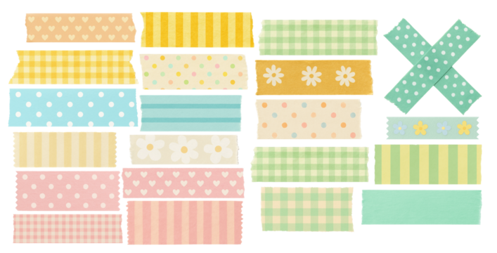 Big Collection of Cute Pattern Washi Tapes – Hearts, Dots, Stripes, Plaid, Flowers