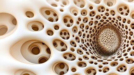 Abstract Beige and Off White 3D Organic Structure with Interconnected Spherical Shapes