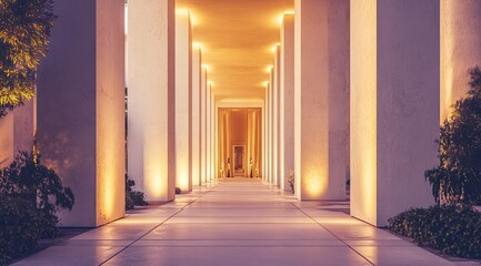 Fototapeta premium Empty colonnaded walkway at twilight