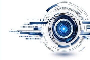 Obraz premium Abstract Eye Shaped High Tech Design with Blue Glowing Light on White