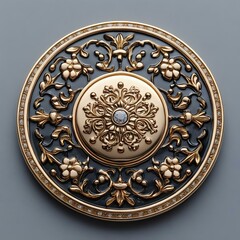 A beautifully crafted ornate decorative plate with intricate floral patterns and a central gemstone, perfect for home decor or artistry projects.