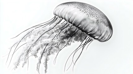 A stunning black and white illustration of a jellyfish, showcasing its delicate tentacles and smooth bell shape, perfect for art and design lovers.