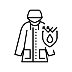 Waterproof clothing black line icon for digital and print projects.PFAS product