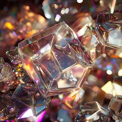 Abstract 3D Crystal Shapes with Light Reflections