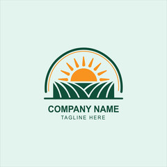 Farm logo design organic product sun and green on transparent icon.