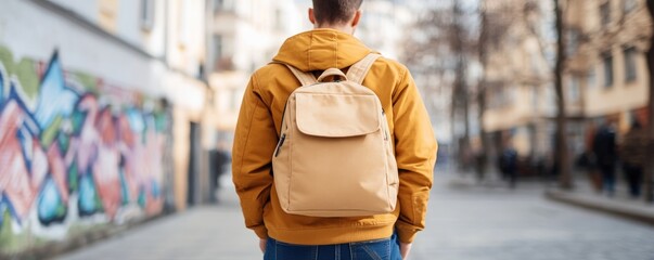 Urban lifestyle cityscape with backpack and graffiti art
