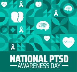 National PTSD Awareness Day Geometric shape pattern background banner or poster design template. observed every year in June. Holiday concept. Use to any Template, card, poster, placard, template.