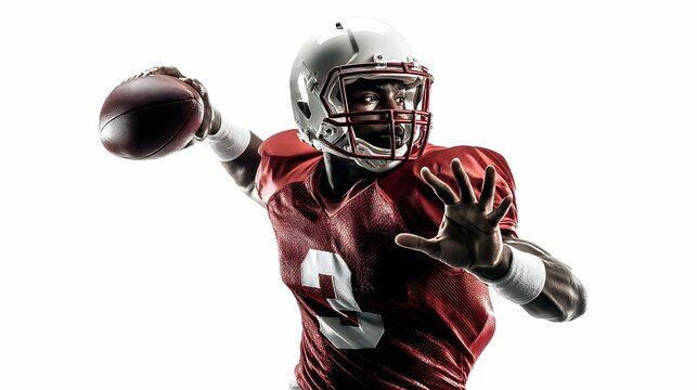 Warm-up shot of a quarterback tossing a football, emphasizing skill and power.