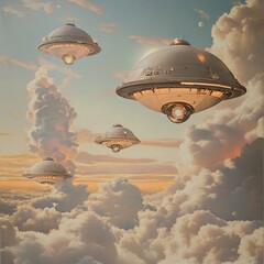 Dreamy Sky with Giant Floating Objects in Surreal Landscape