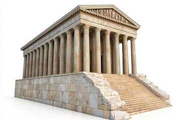 Naklejka premium Ancient Greek Temple 3D Render Beige Stone Columns and Wide Staircase on White Background